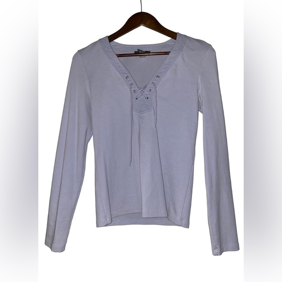 Banana Republic Popover Top Lace Up Front Casual Long Sleeve Women M Cotton - Picture 1 of 6